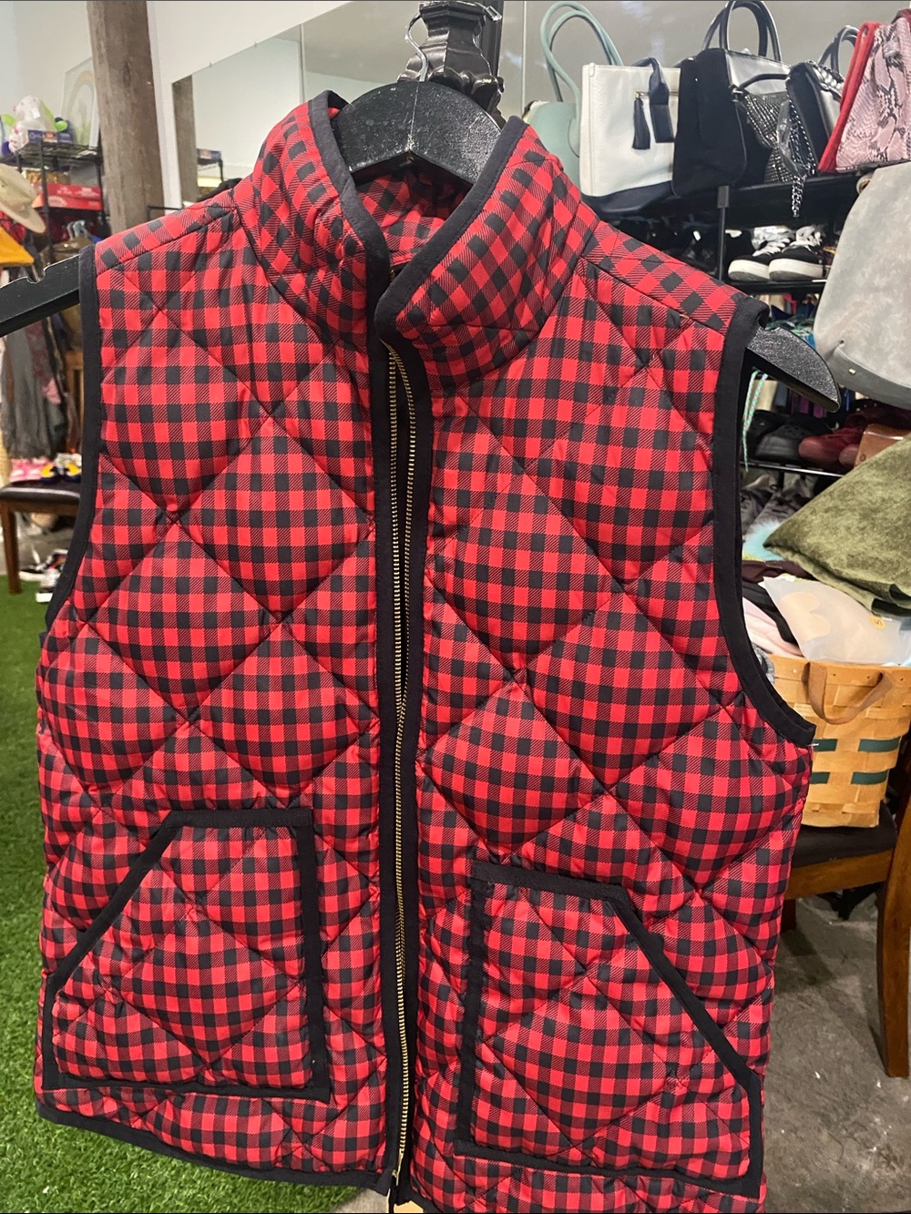 J. Crew Red & Black Quilted Buffalo Plaid Men's Vest